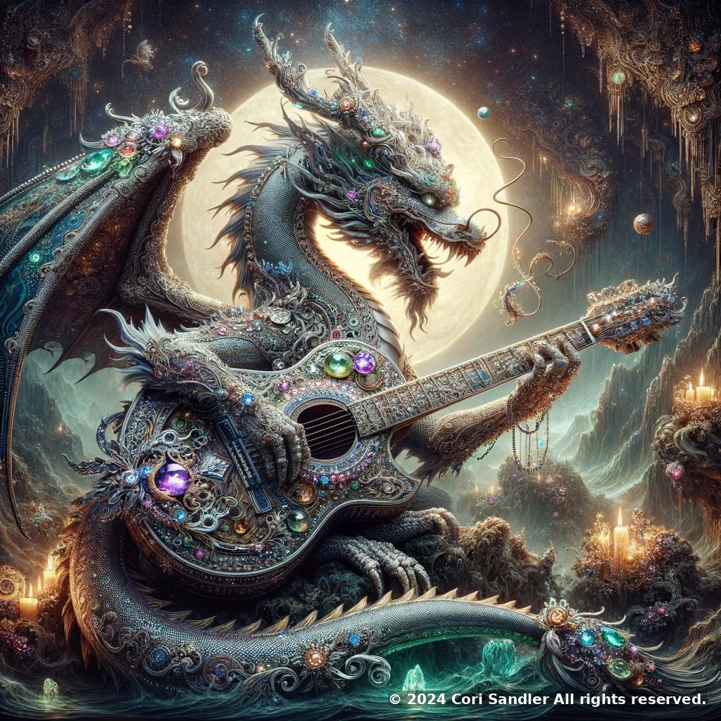 dragon playing guitar by cori sandler